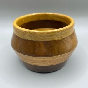 Vintage Small Hand Turned Segmented Wood Bowl/Planter Pot 3.75” x 3”